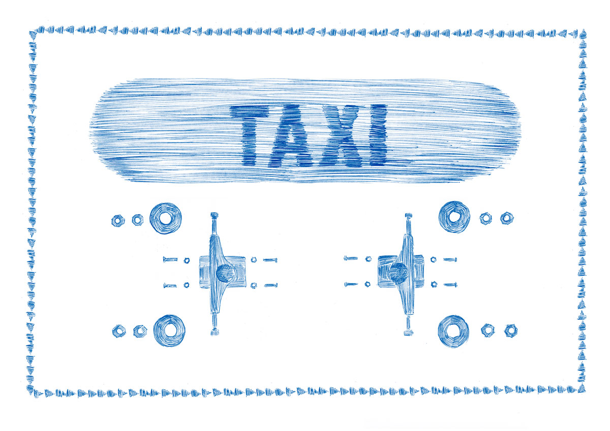 illustration skate dissection taxi editorial